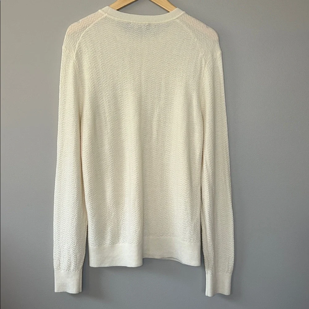 Theory Men’s Merino Wool Crewneck Pullover Herringbone Knit Sweater Medium Ivory